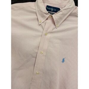Ralph Lauren Mens XL/17 Gingham Shirt Pink Button Down Blue Pony Logo Preppy